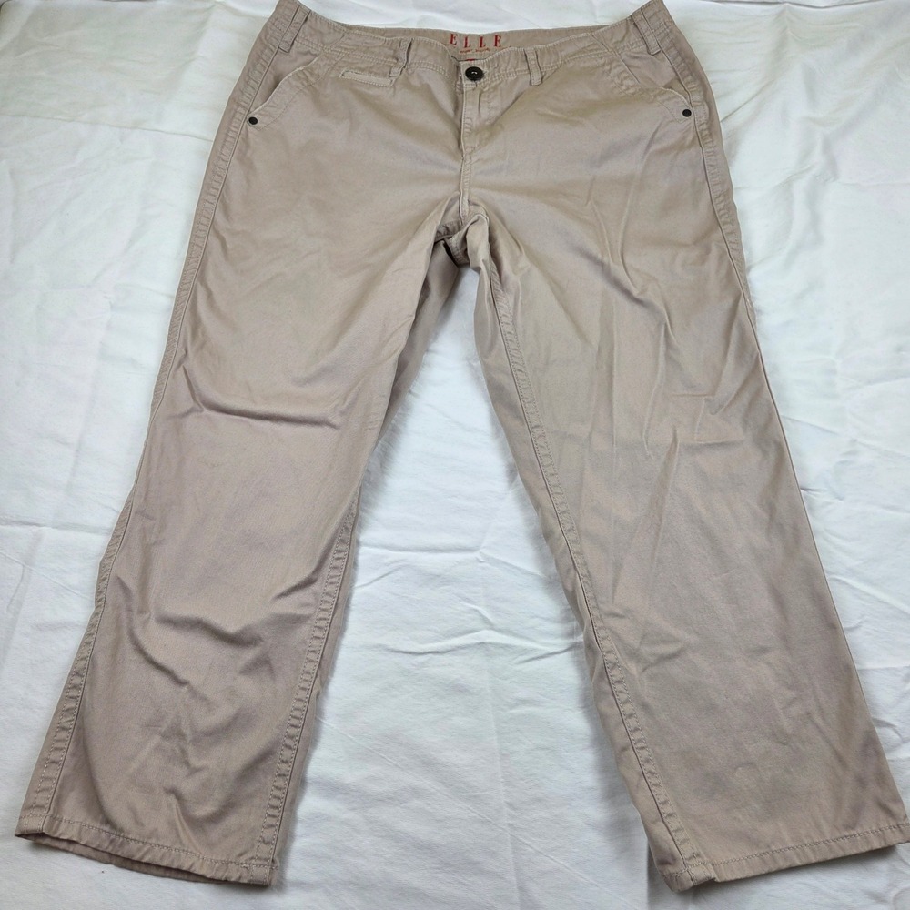 Elle Chino Pants Tan Khaki 100% Cotton Straight Leg Mid Rise Womens 16 Ankle